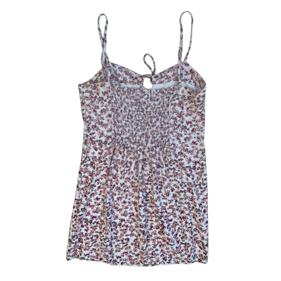 Red Pink Orange Mini Smocked Floral Spaghetti Strap Dress Medium - Picture 2 of 11